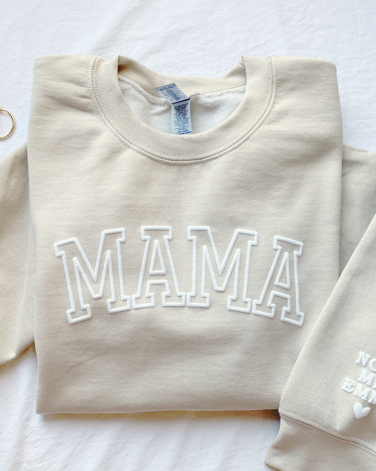 Personalized MAMA Crewneck Sweatshirt with Sleeve Name - Varsity Block