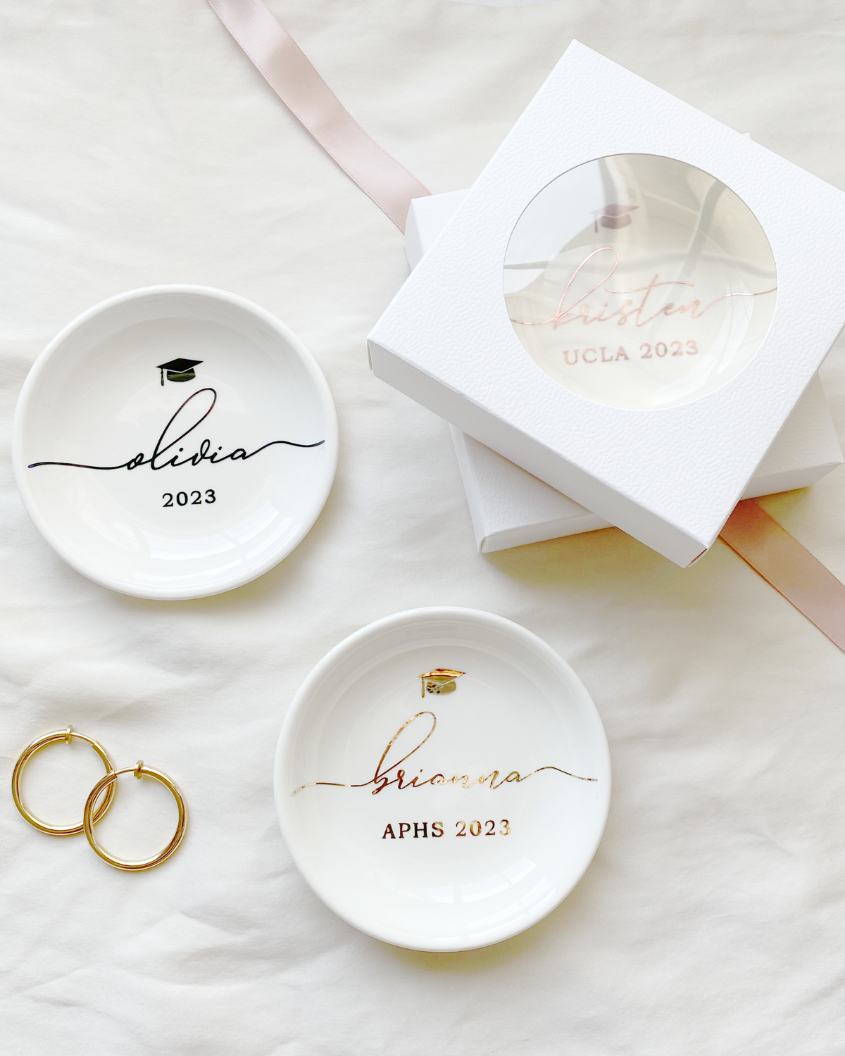 Graduation gift idea – personalized ceramic dish with custom name, graduation year, or school