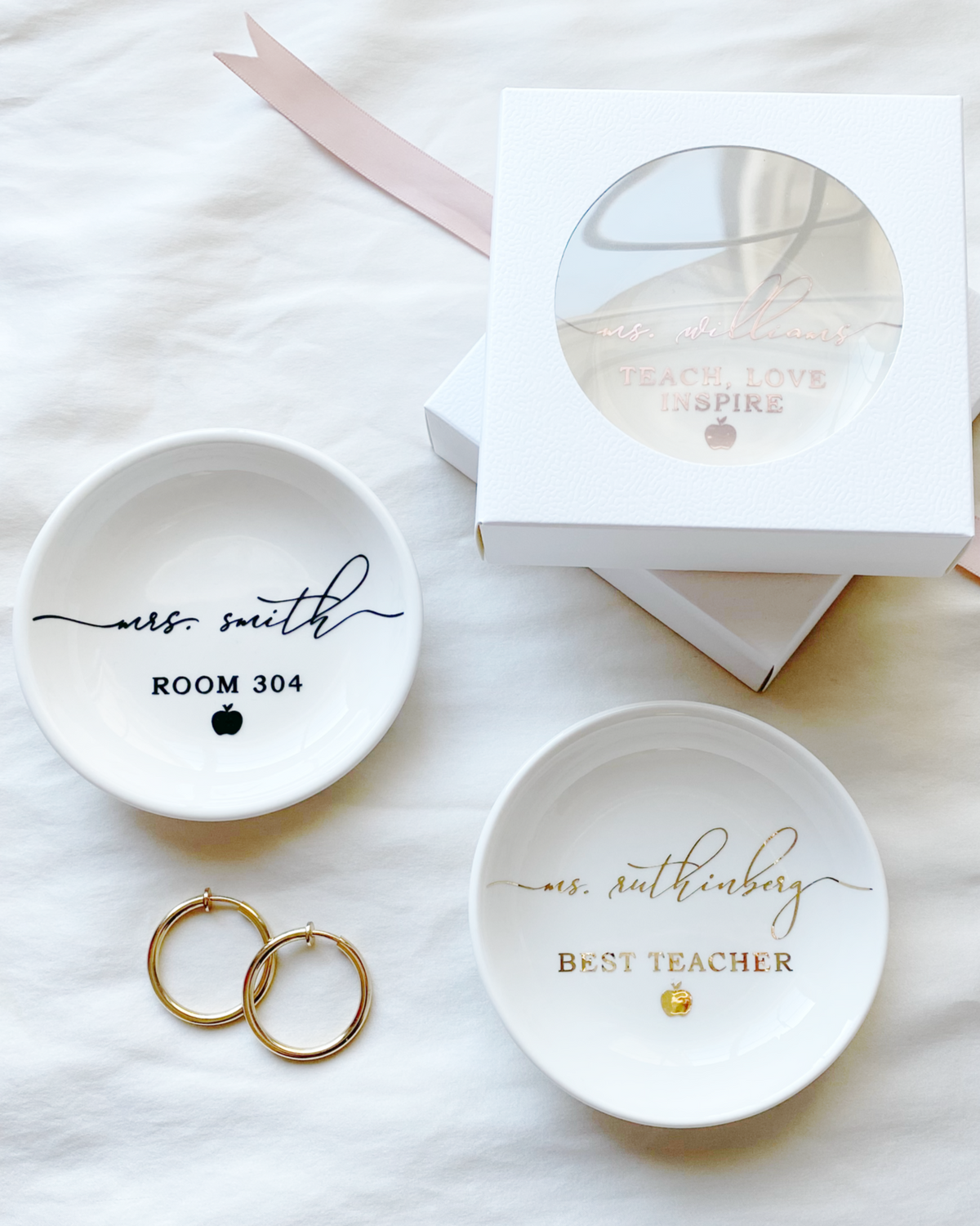 Personalized baptism gift ceramic dish – choose from black, gold, silver, or rose gold for the custom name and date