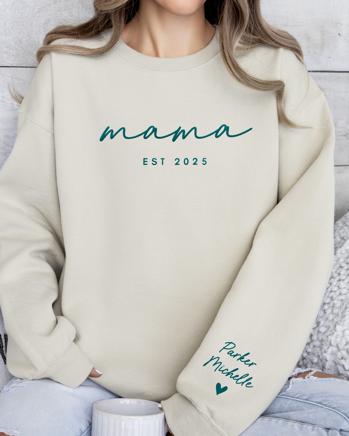 Personalized nana EST Crewneck Sweatshirt with Sleeve Name - Aesthetic Script