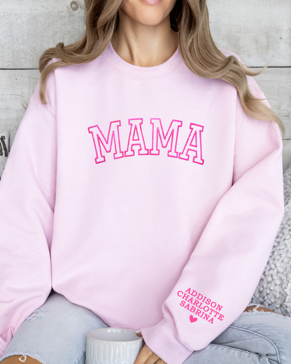 Personalized MAMA Crewneck Sweatshirt with Sleeve Name - Varsity Block