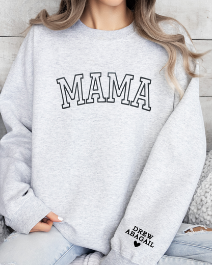 Personalized MAMA Crewneck Sweatshirt with Sleeve Name - Varsity Block