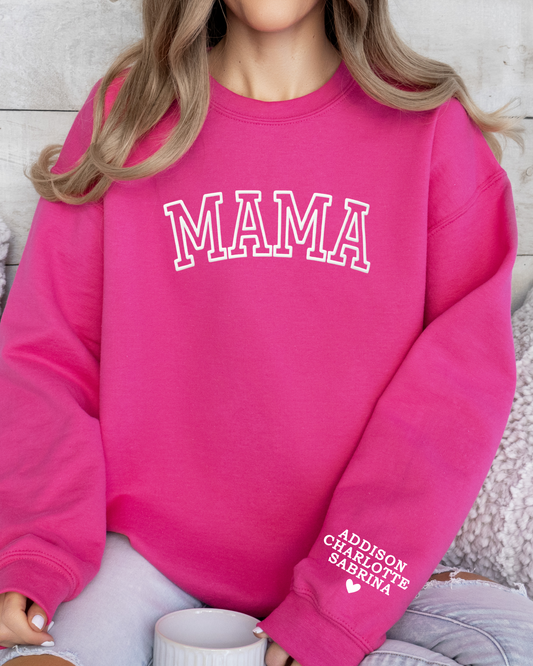 Personalized MAMA Crewneck Sweatshirt with Sleeve Name - Varsity Block
