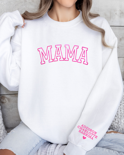 Personalized MAMA Crewneck Sweatshirt with Sleeve Name - Varsity Block