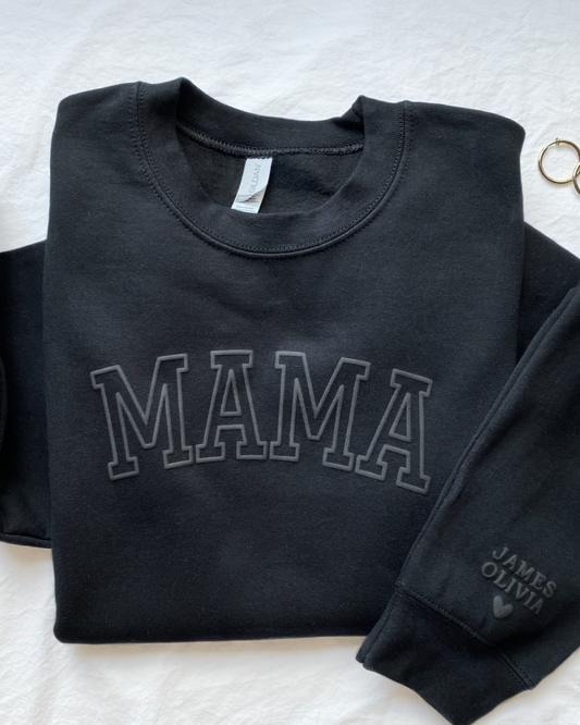 Personalized MAMA Crewneck Sweatshirt with Sleeve Name - Varsity Block