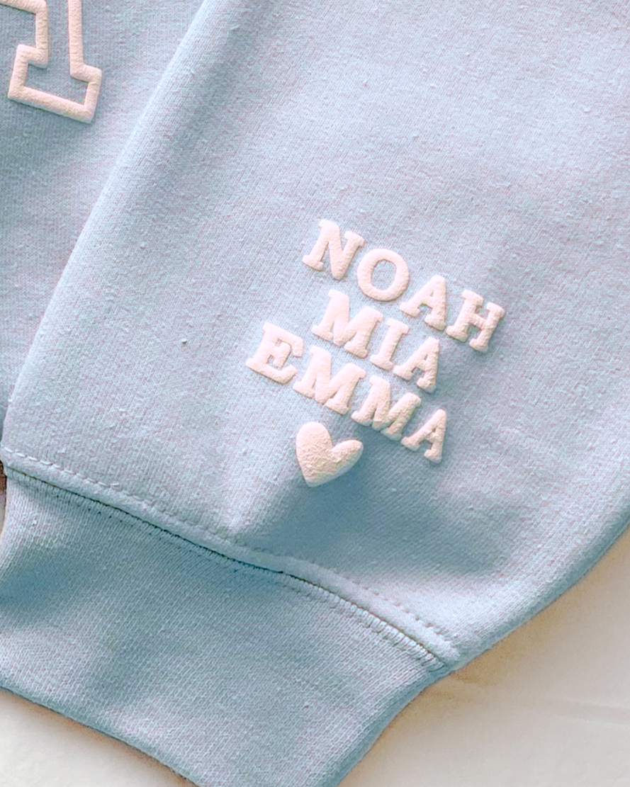 Personalized MAMA Crewneck Sweatshirt with Sleeve Name - Varsity Block
