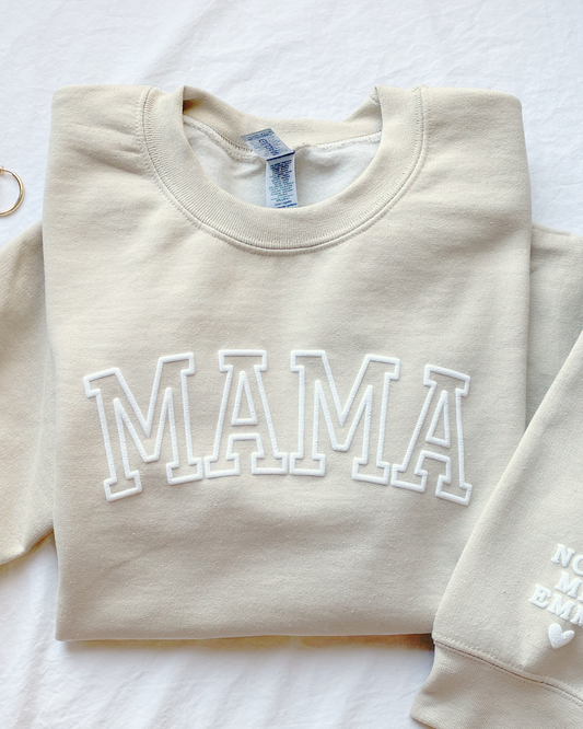 Personalized MAMA Crewneck Sweatshirt with Sleeve Name - Varsity Block