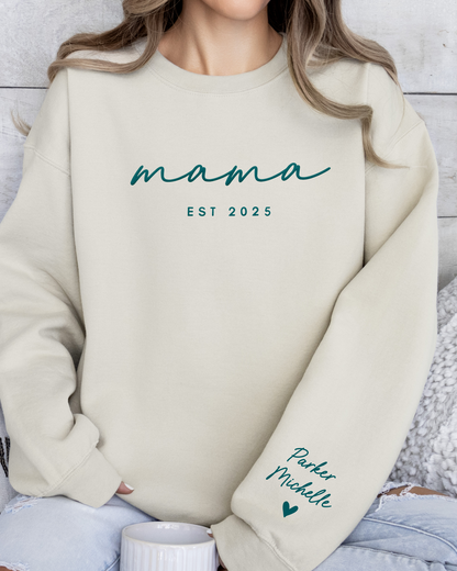 Personalized nana EST Crewneck Sweatshirt with Sleeve Name - Aesthetic Script